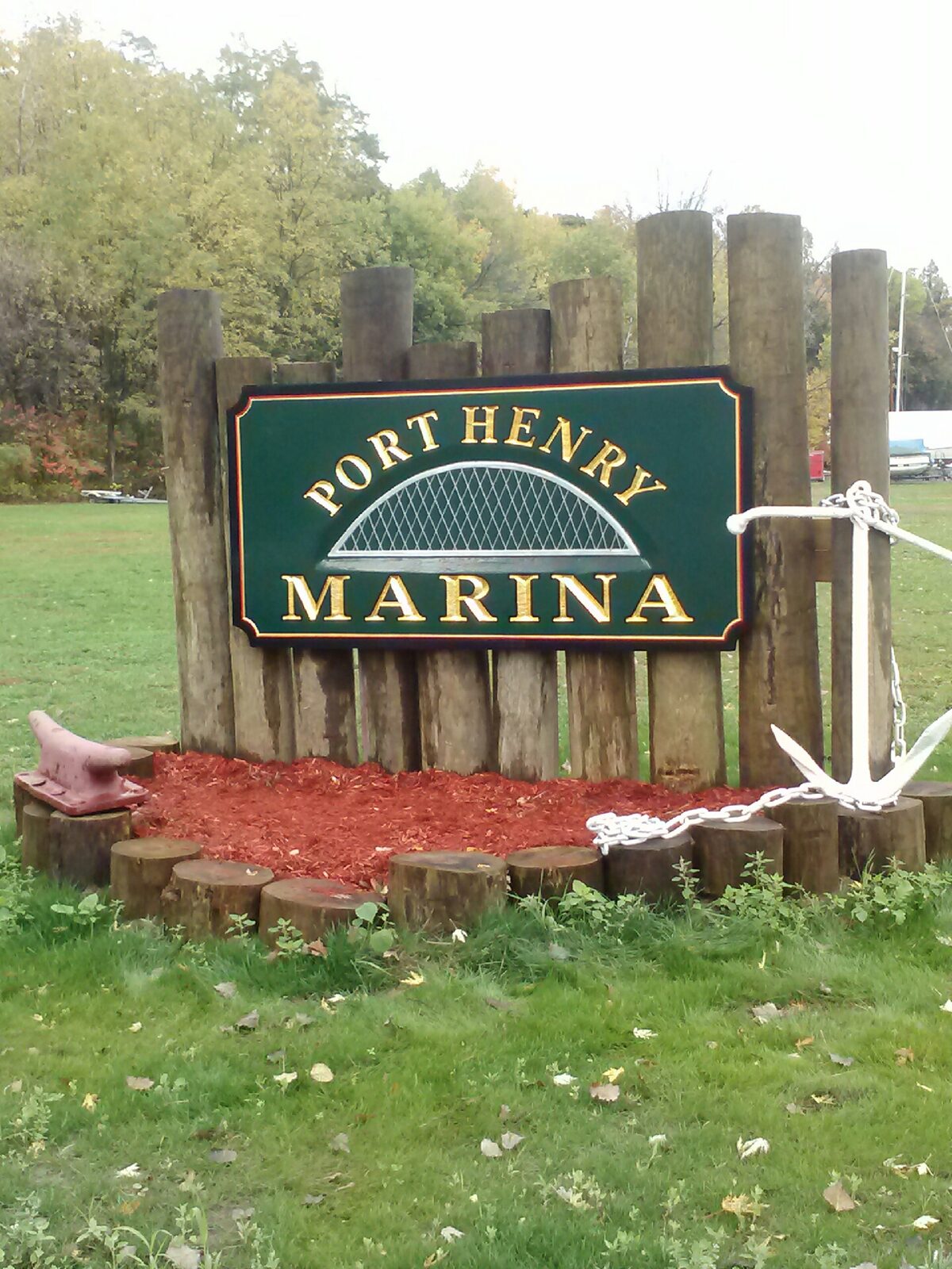 Port Henry Marina entrance sign at 40 Velez Lane
